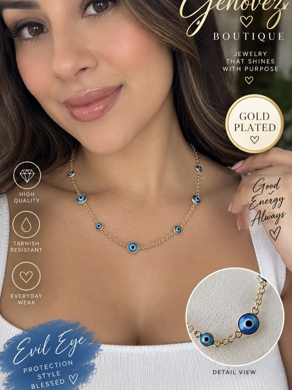Gold Plated Blue Evil Eye Necklace